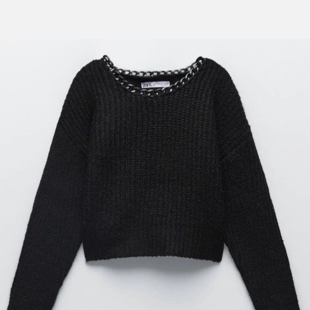 Zara Black Knit Crew Neck Sweater
